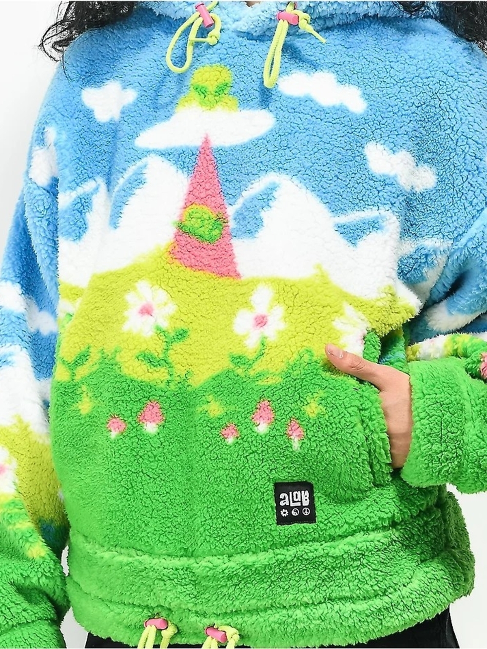 aLab Sherpa Hoodie Trippy Blue And Green Alien